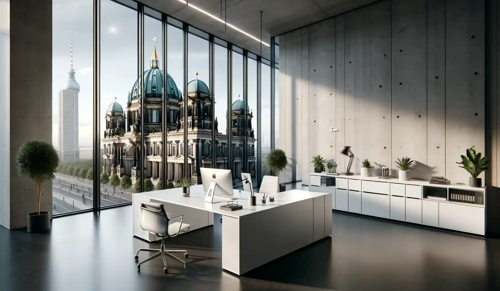 Modernes Büro mit Panoramablick auf den Berliner Dom und Fernsehturm