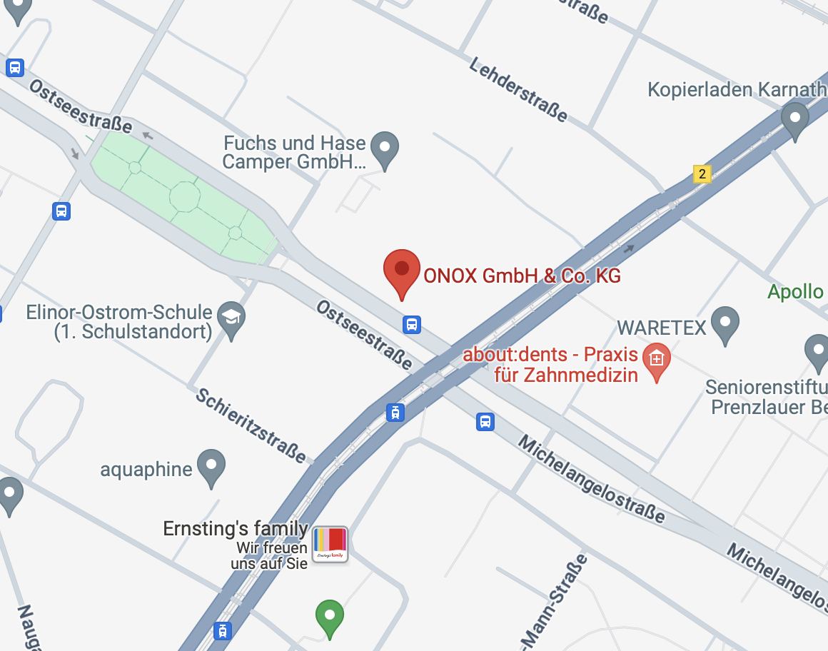 Kartenausschnitt mit Standortmarkierung von ONOX in Berlin